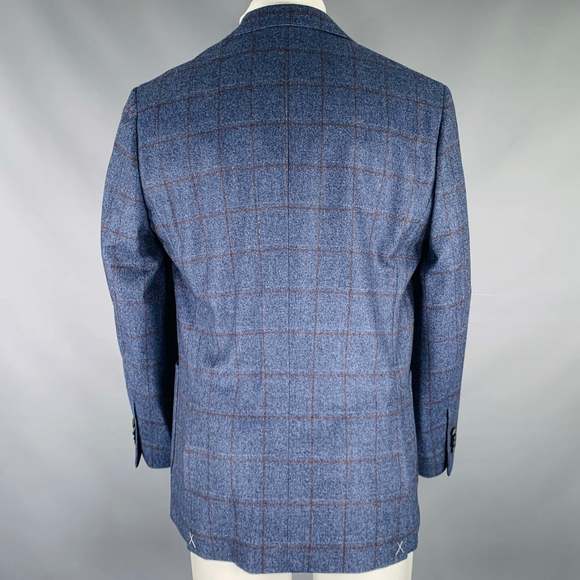 JOSEPH ABBOUD Blue Brown Window Pane Wool Sport Coat - Picture 4 of 8